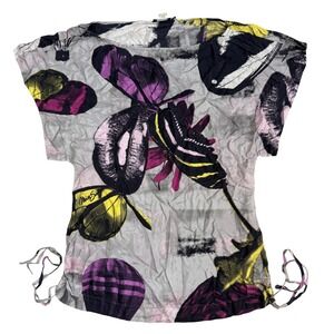 Vintage Miss Sixty 100% Silk Floral Butterfly Print Top Made in Italy XS Y2K
